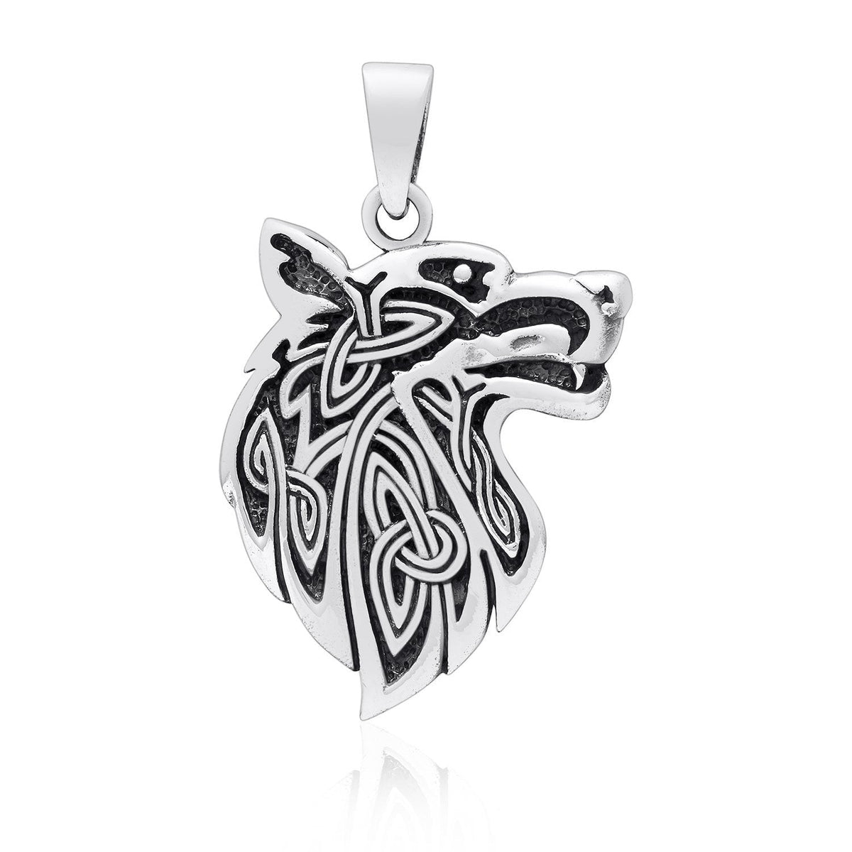 925 Sterling Silver Viking Wolf Fenrir Head Motif Norse Amulet Pendant - SilverMania925