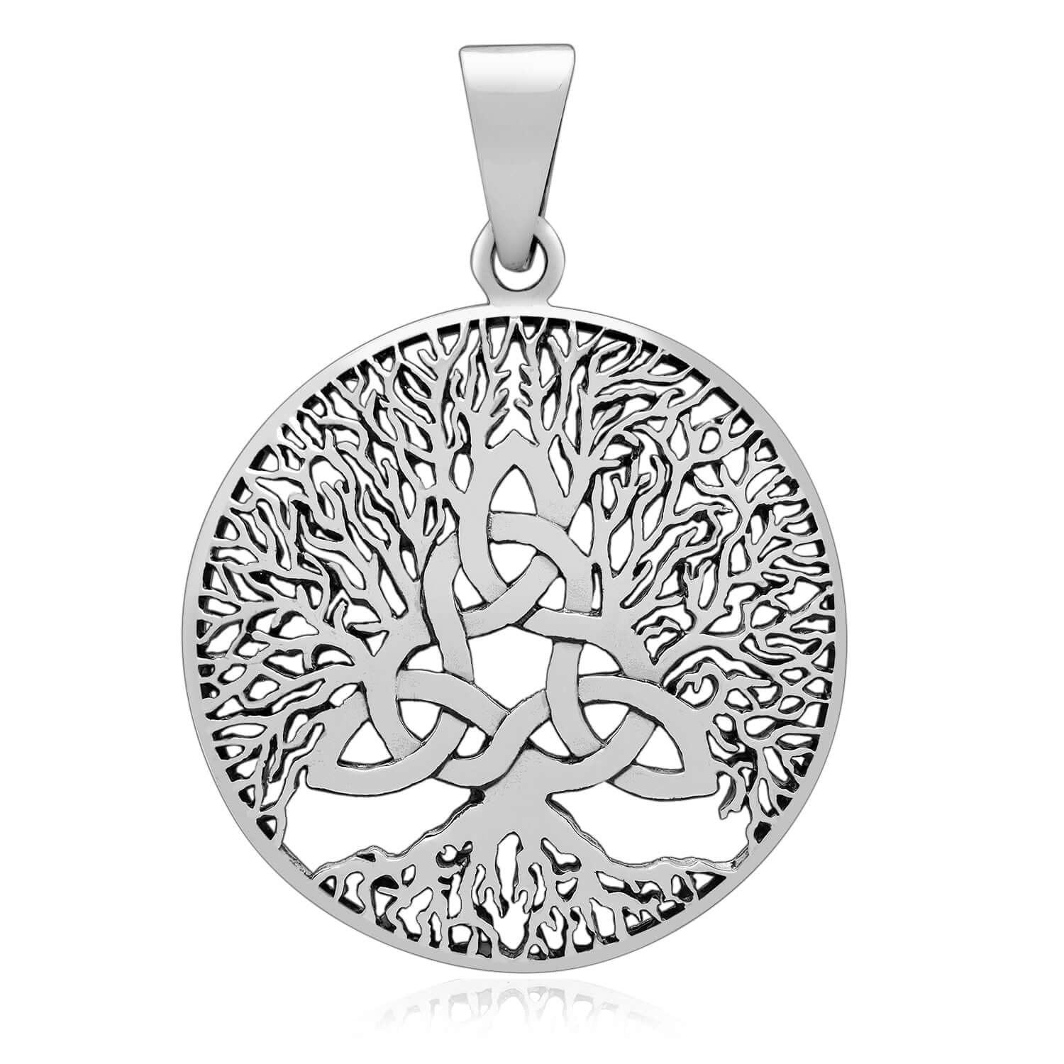 925 Sterling Silver Celtic Triquetra with Viking Yggdrasil Pendant - SilverMania925