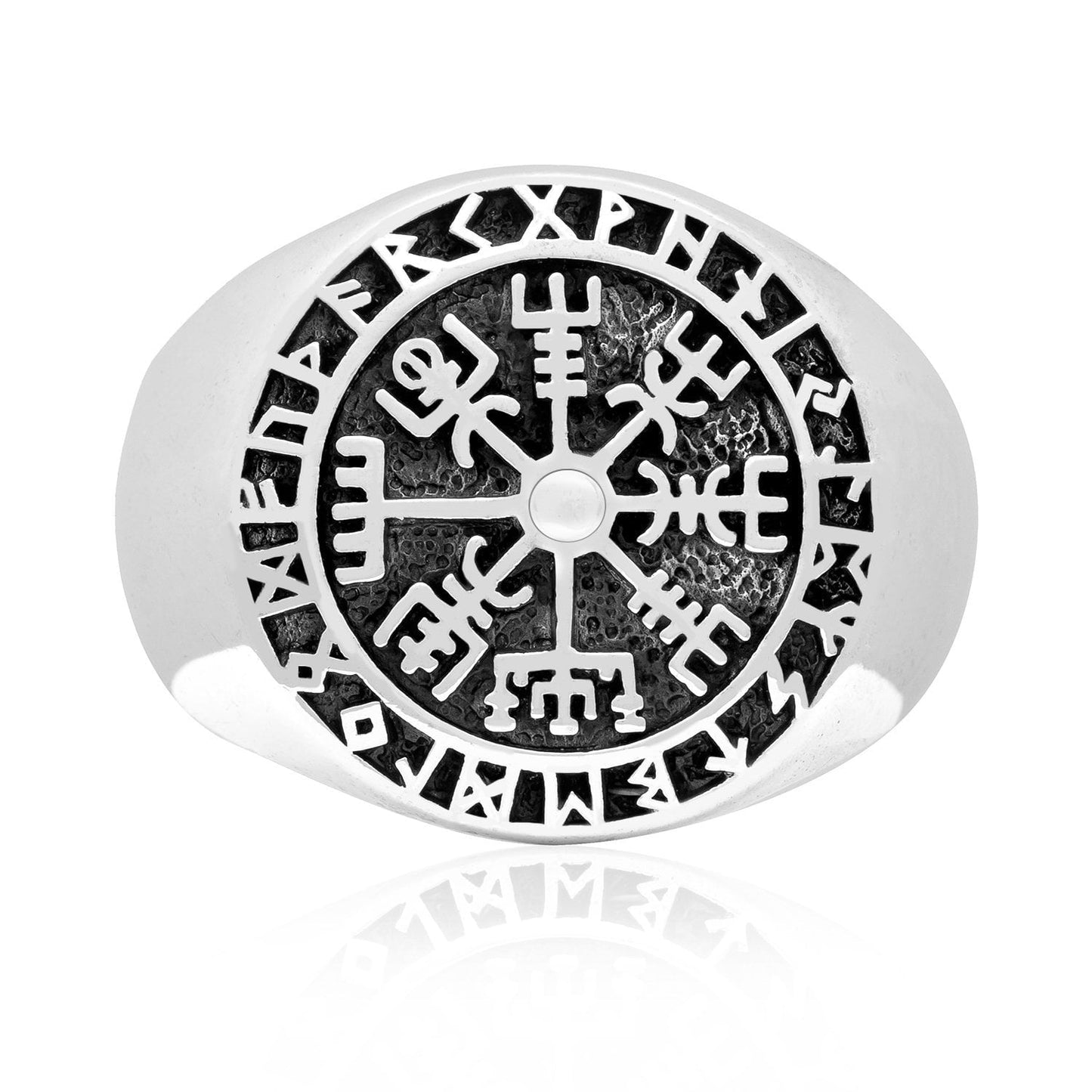 925 Sterling Silver Vegvisir Viking Compass Runes Ring - SilverMania925