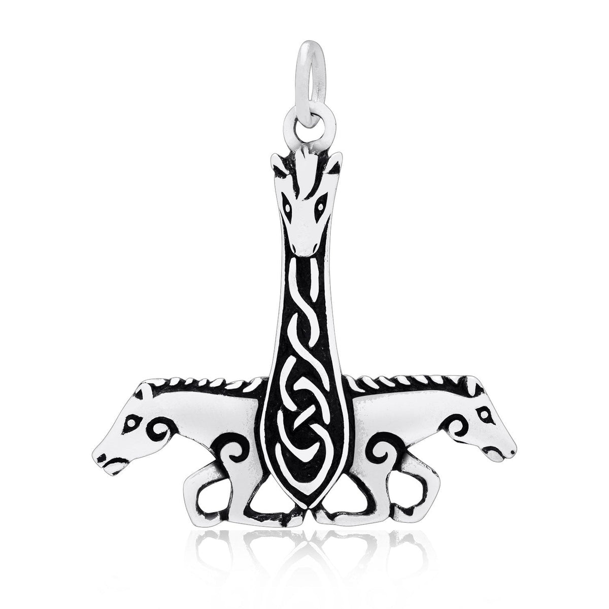 925 Sterling Silver Viking Horse Thor Hammer Pendant - SilverMania925