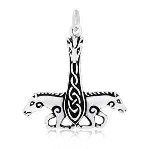 925 Sterling Silver Viking Horse Thor Hammer Pendant