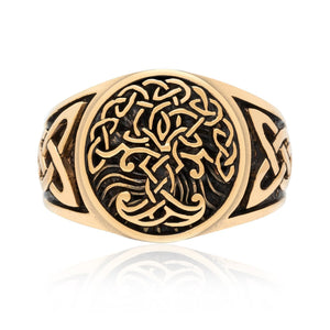 Viking Yggdrasil Bronze Ring with Knotwork