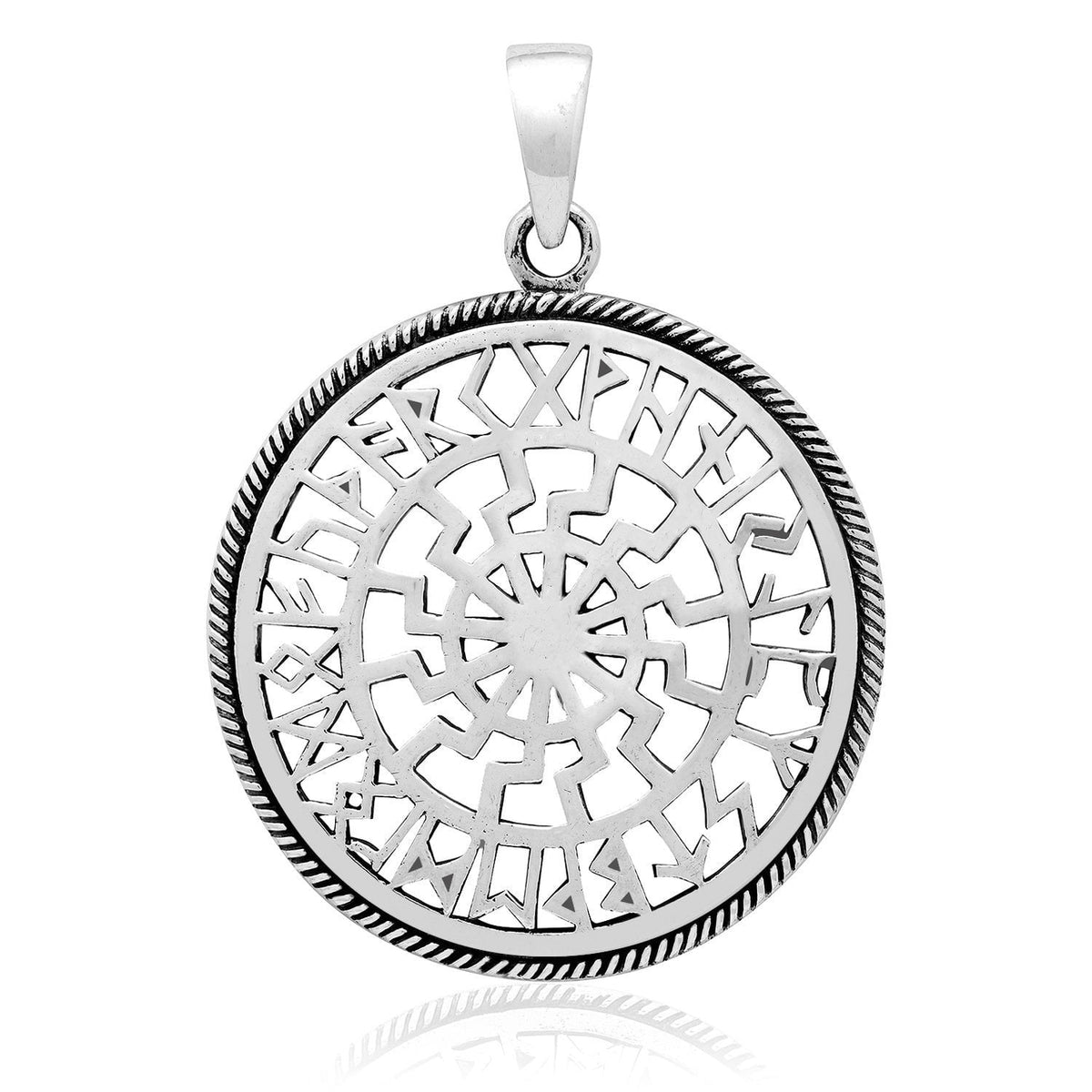 Sterling Silver Sonnenrad Pendant with Runes - SilverMania925