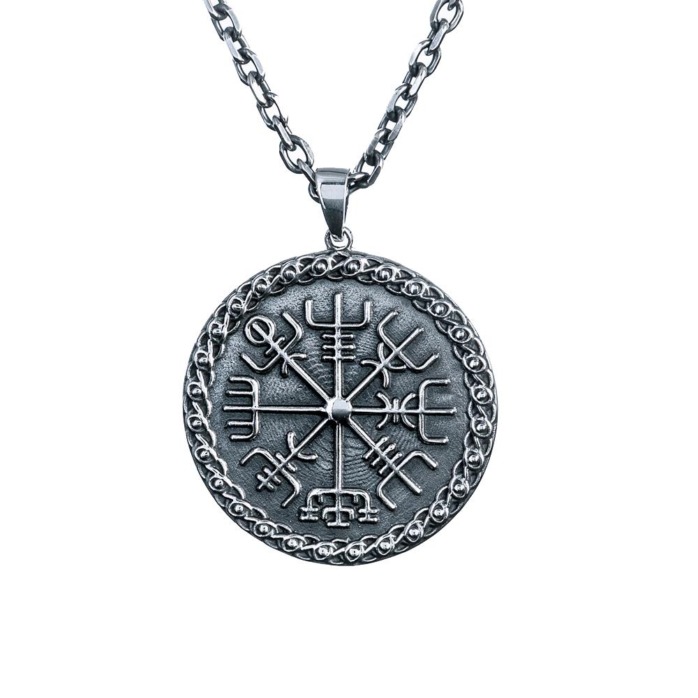 925 Sterling Silver Vegvisir Icelandic Magical Staves Compass Pendant - SilverMania925