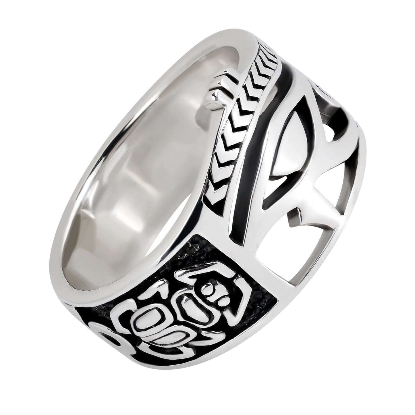 925 Sterling Silver Egyptian Eye of Horus Udjat Egypt Ankh Scarab Band Ring - SilverMania925