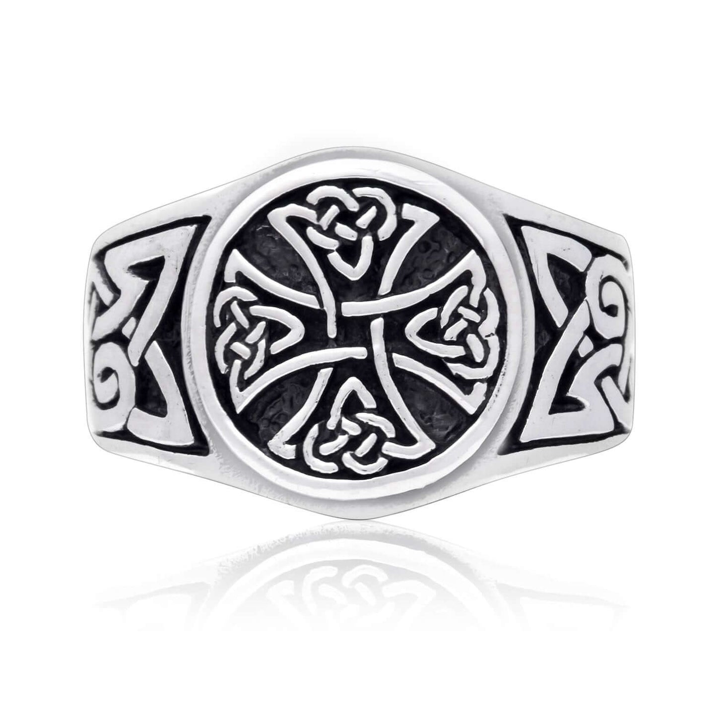 Sterling Silver Canterbury Cross Ring with Knotwork - SilverMania925