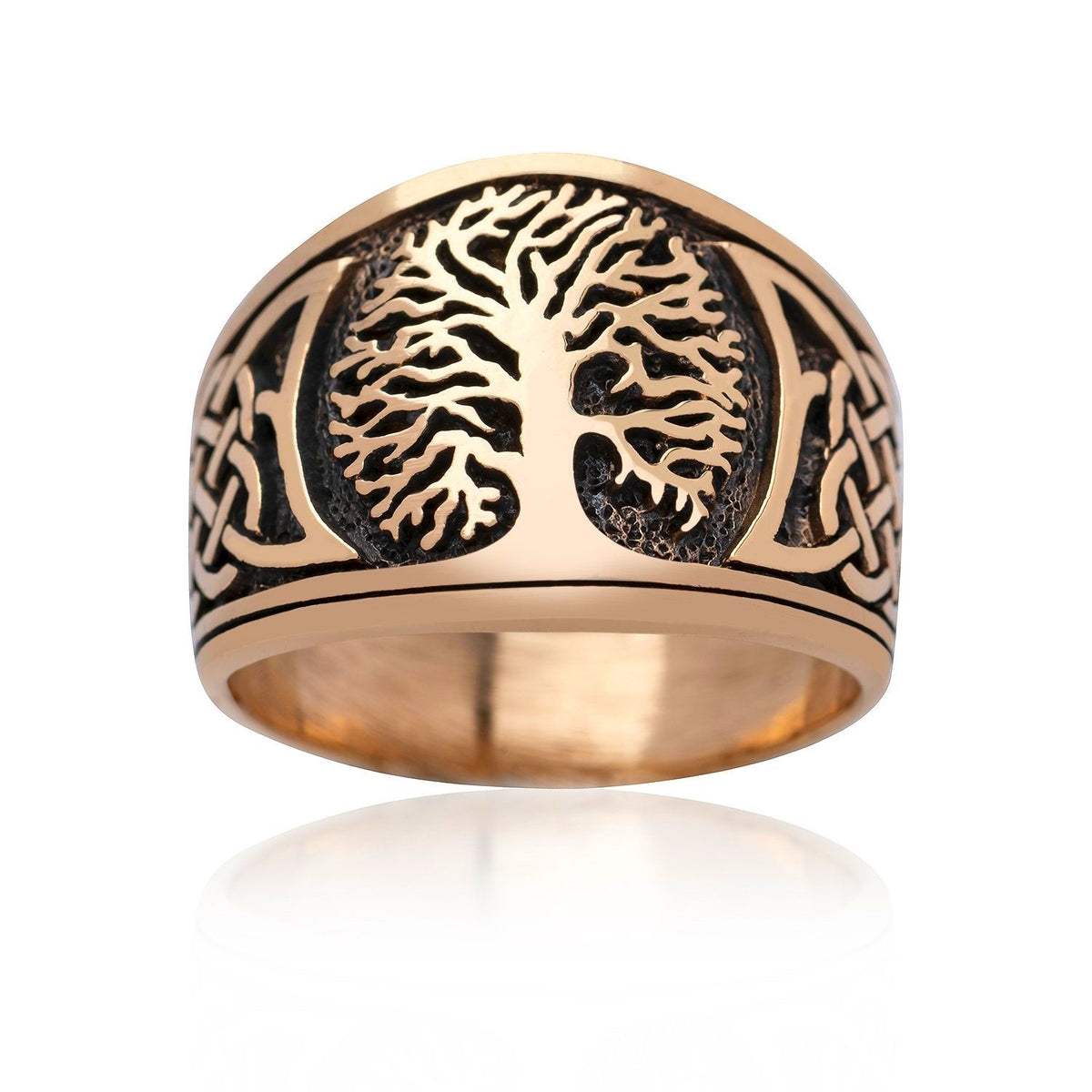 Viking Yggdrasil with Knotwork Bronze Ring - SilverMania925