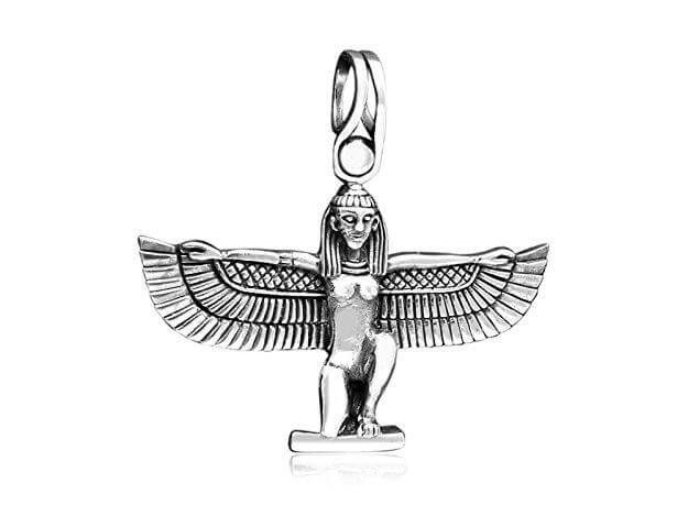 925 Sterling Silver Egyptian Isis Hathor Winged Pendant - SilverMania925