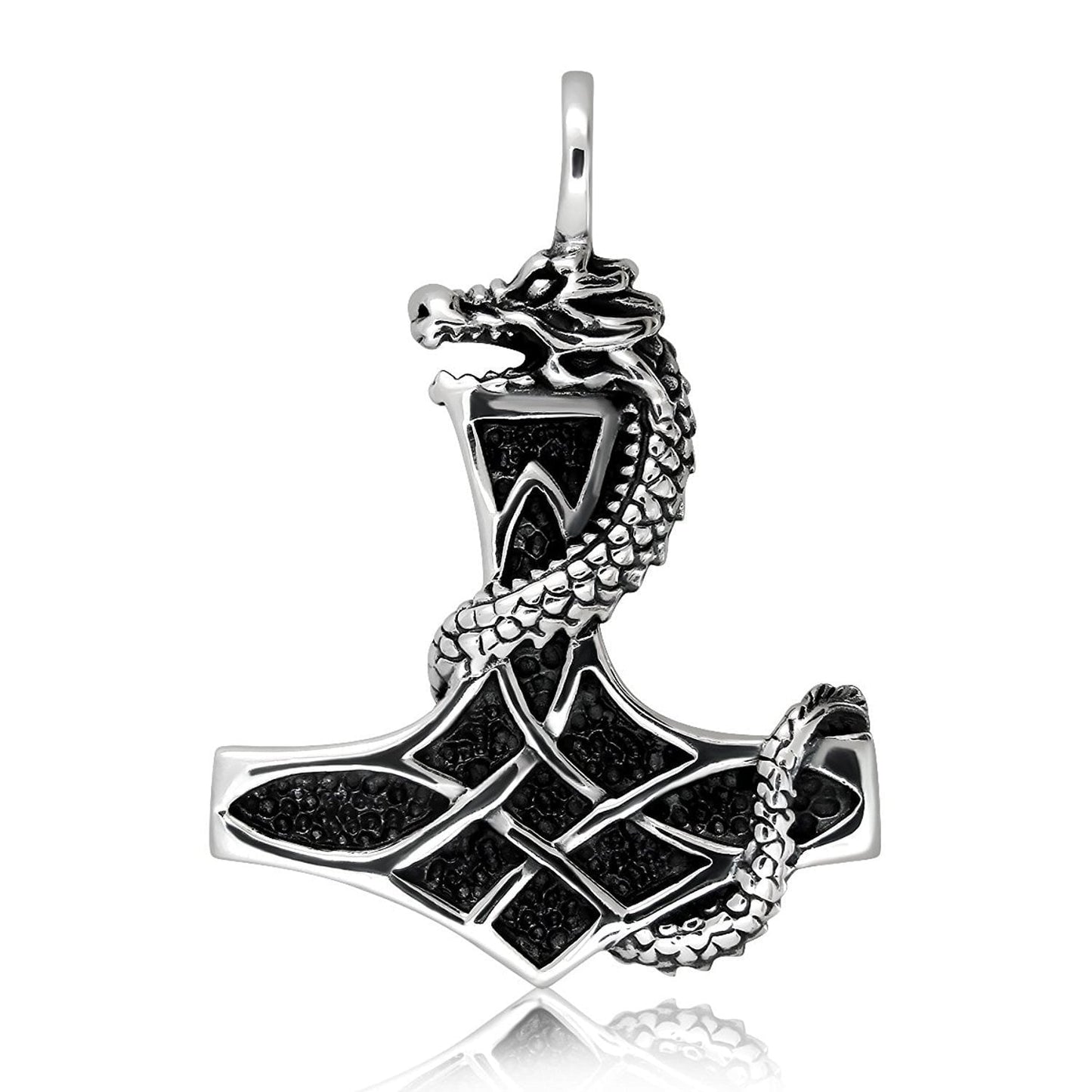 925 Sterling Silver Thor Hammer Viking Jormungand Solid Pendant - SilverMania925