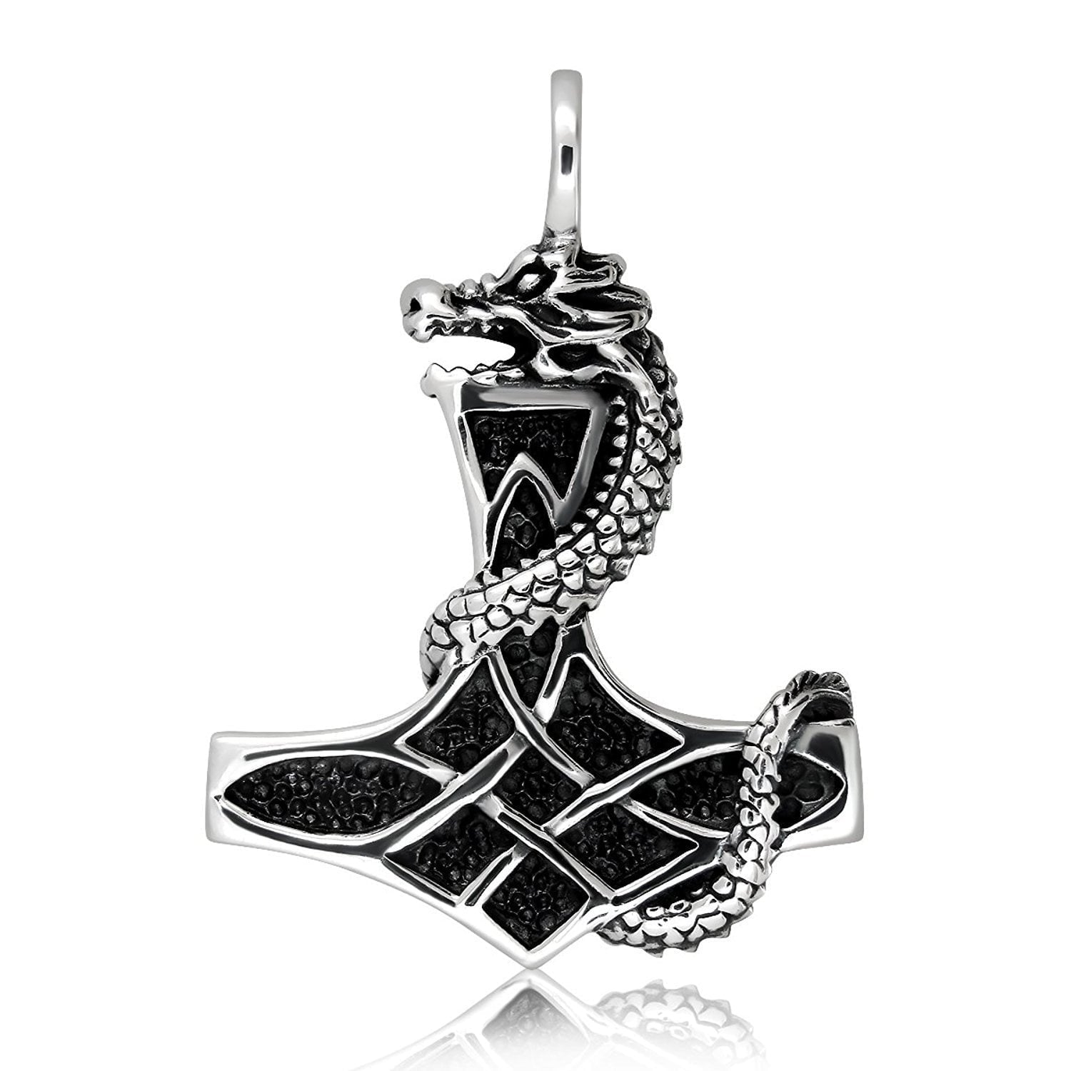925 Sterling Silver Thor Hammer Viking Jormungand Solid Pendant