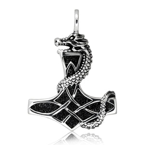 925 Sterling Silver Thor Hammer Viking Jormungand Solid Pendant