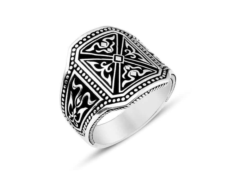 925 Sterling Silver Pusat Special Design Filigree Bold Mens Big Ring - SilverMania925