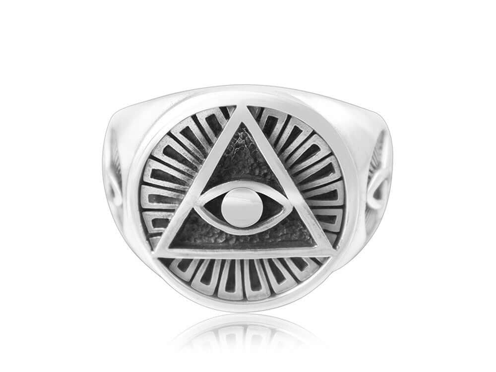 925 Sterling Silver Egyptian Eye of God Horus Udjat Illuminati Celtic Triquetra Ring - SilverMania925