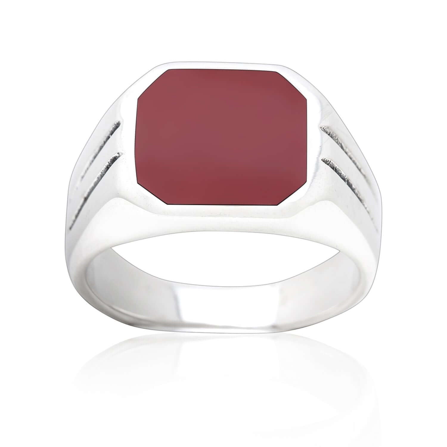 925 Sterling Silver Mens Carnelian Classic Band Ring