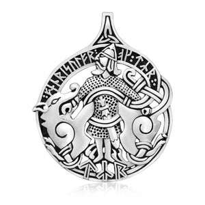 925 Sterling Silver War God Tyr with Fenrir Pendant