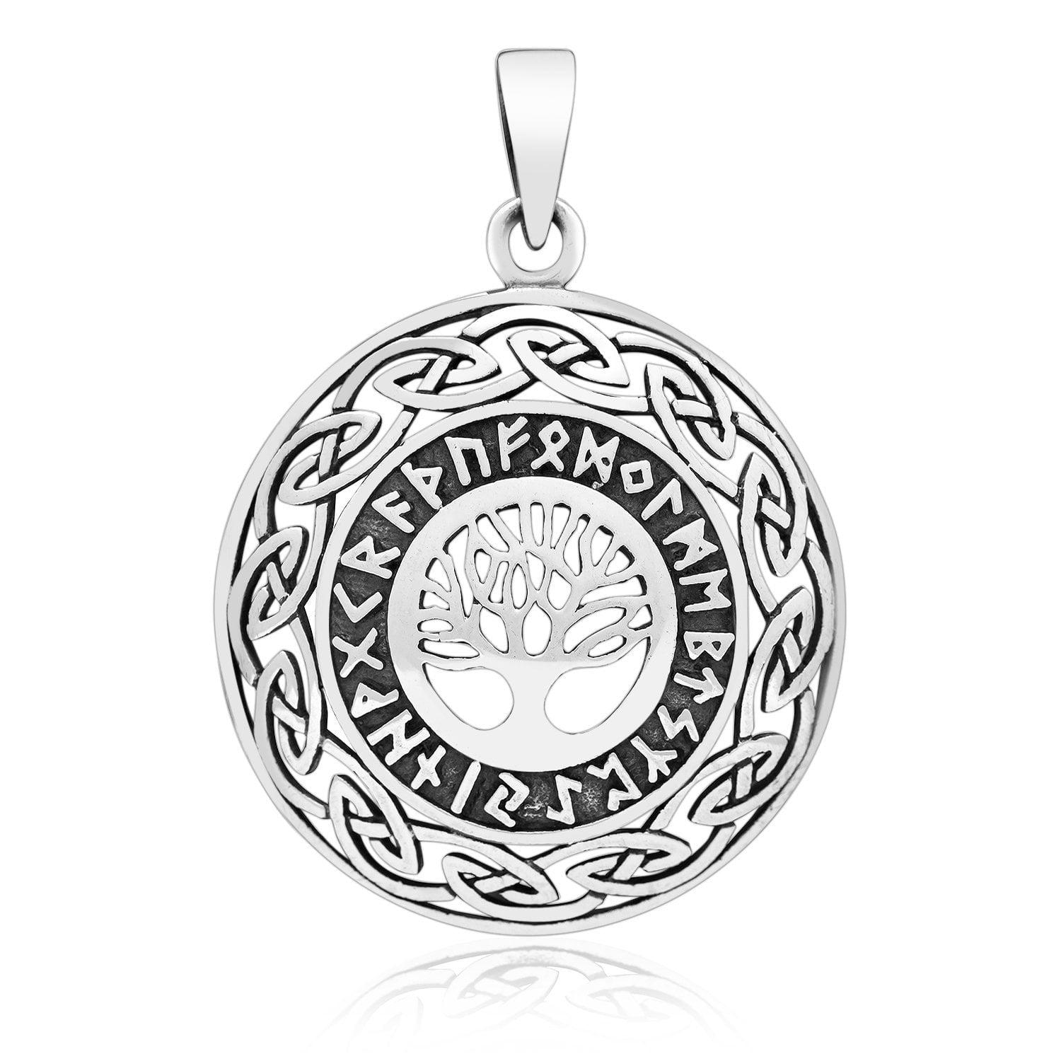 925 Sterling Silver Yggdrasil Viking Runes Pendant - SilverMania925