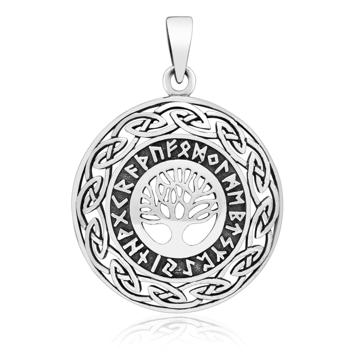 925 Sterling Silver Yggdrasil Viking Runes Pendant - SilverMania925