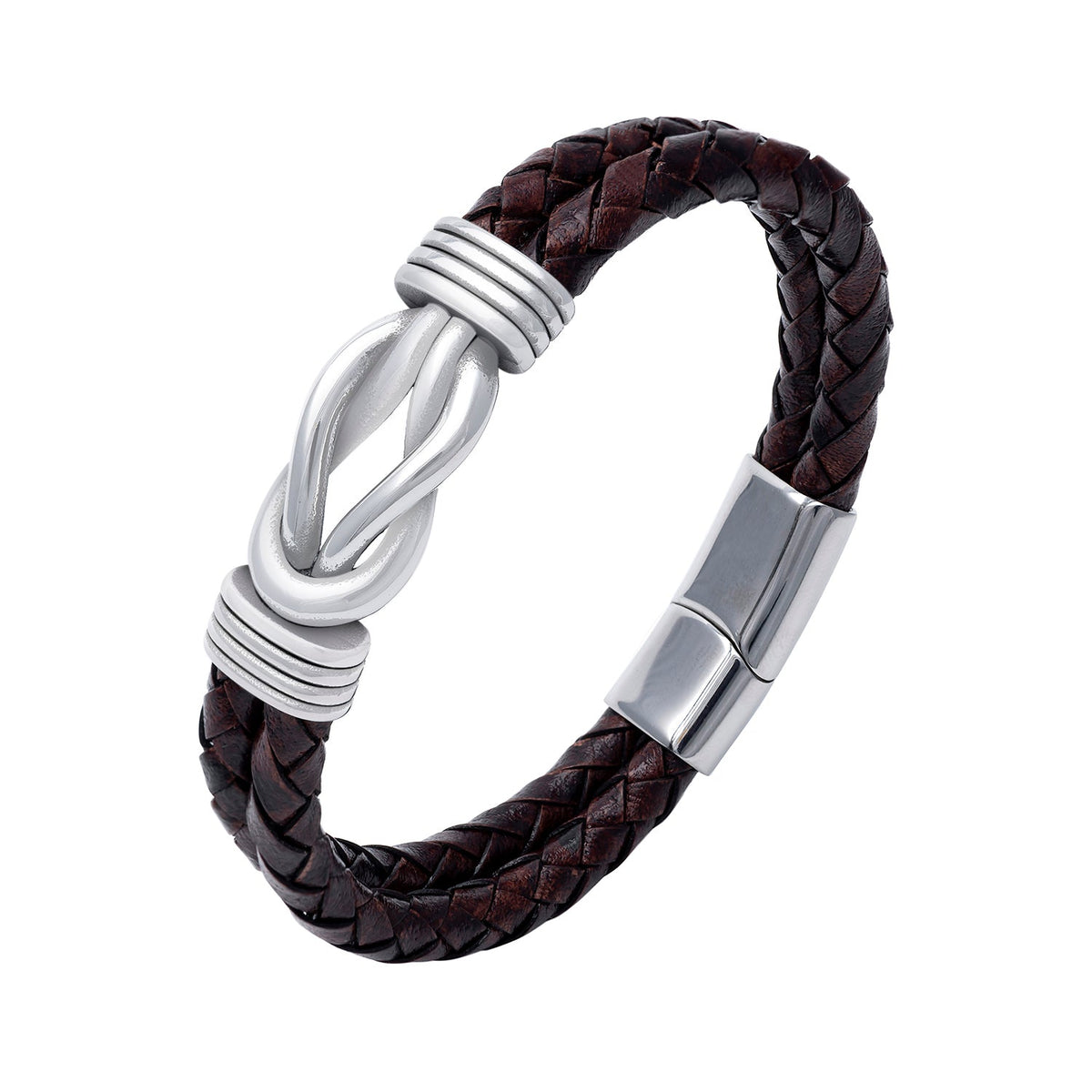 Stainless Steel Celtic Infinity Knot Leather Bracelet - SilverMania925