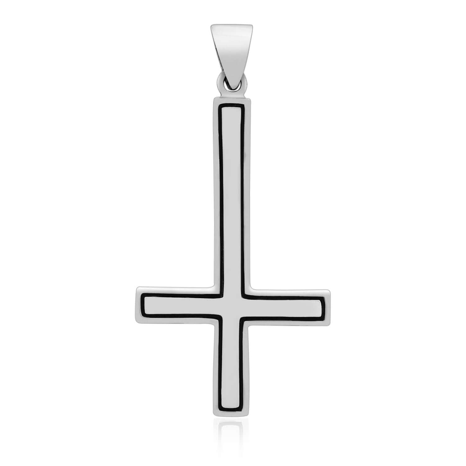 925 Sterling Silver Inverted Cross Satanic Pendant - SilverMania925