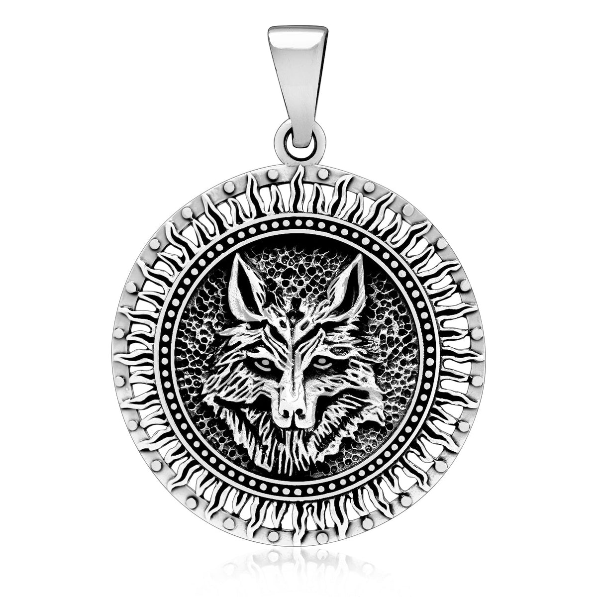 925 Sterling Silver Viking Wolf Fenrir Pendant - SilverMania925