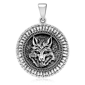 925 Sterling Silver Viking Wolf Fenrir Pendant