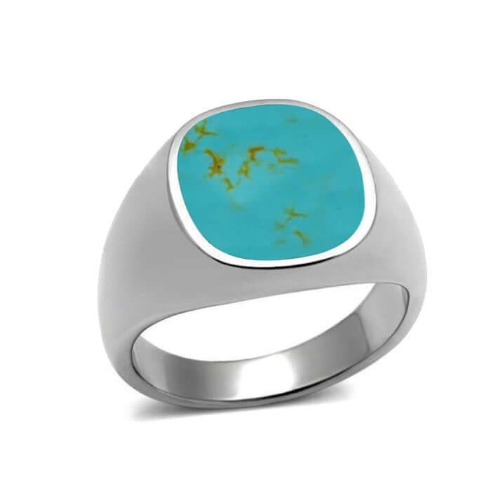 925 Sterling Silver Mens Inlay Turquoise High Polish Classic Band Solid Ring