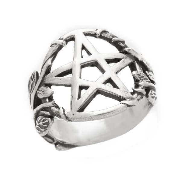 925 Sterling Silver Pentacle Pentagram Filigree Flower High Polish Ring - SilverMania925