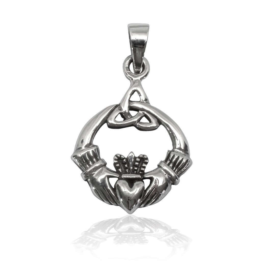 Sterling Silver Irish Claddagh Pendant with Triquetra - SilverMania925