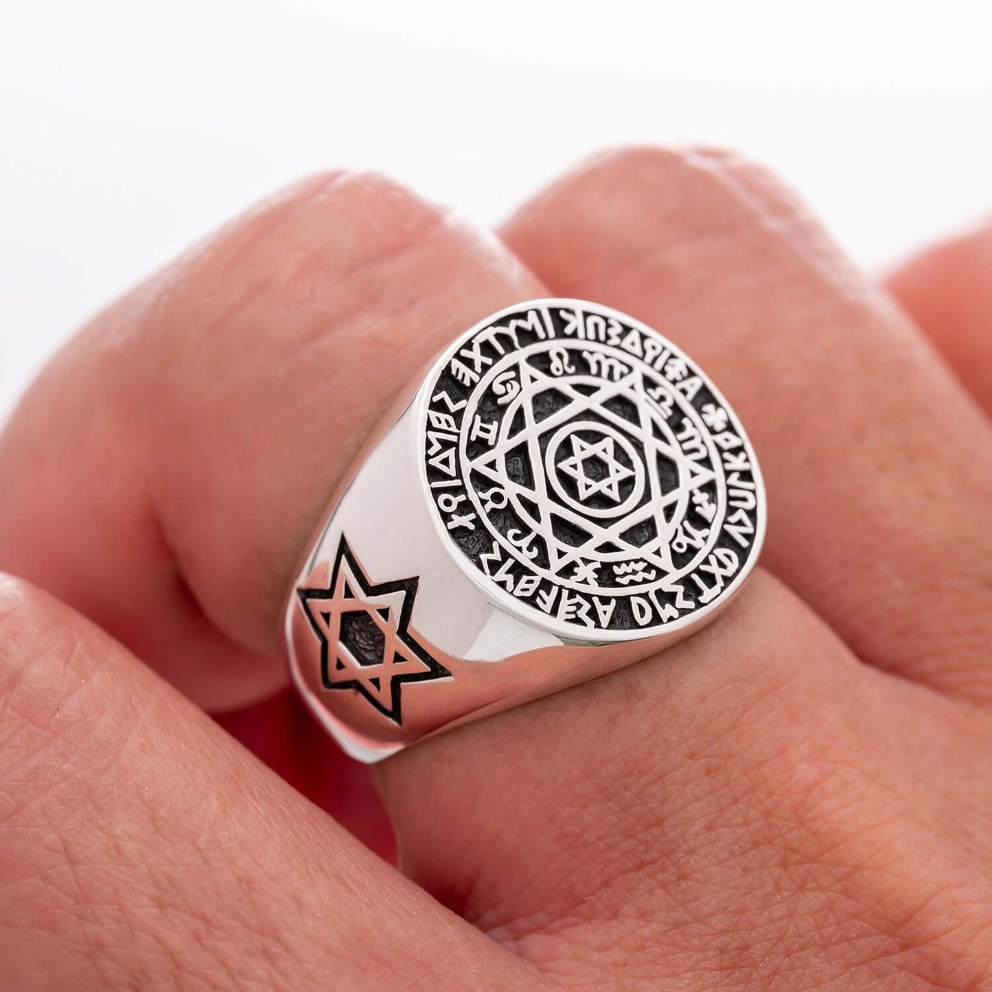 925 Sterling Silver Hexagram with Star of David Solomon Ring - SilverMania925