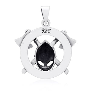 925 Sterling Silver Viking Helmet and Axes Pendant with Runes