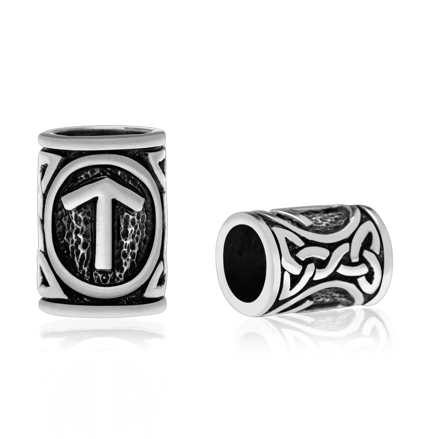 925 Sterling Silver Viking Beard Hair Bead with Rune Tyr - SilverMania925