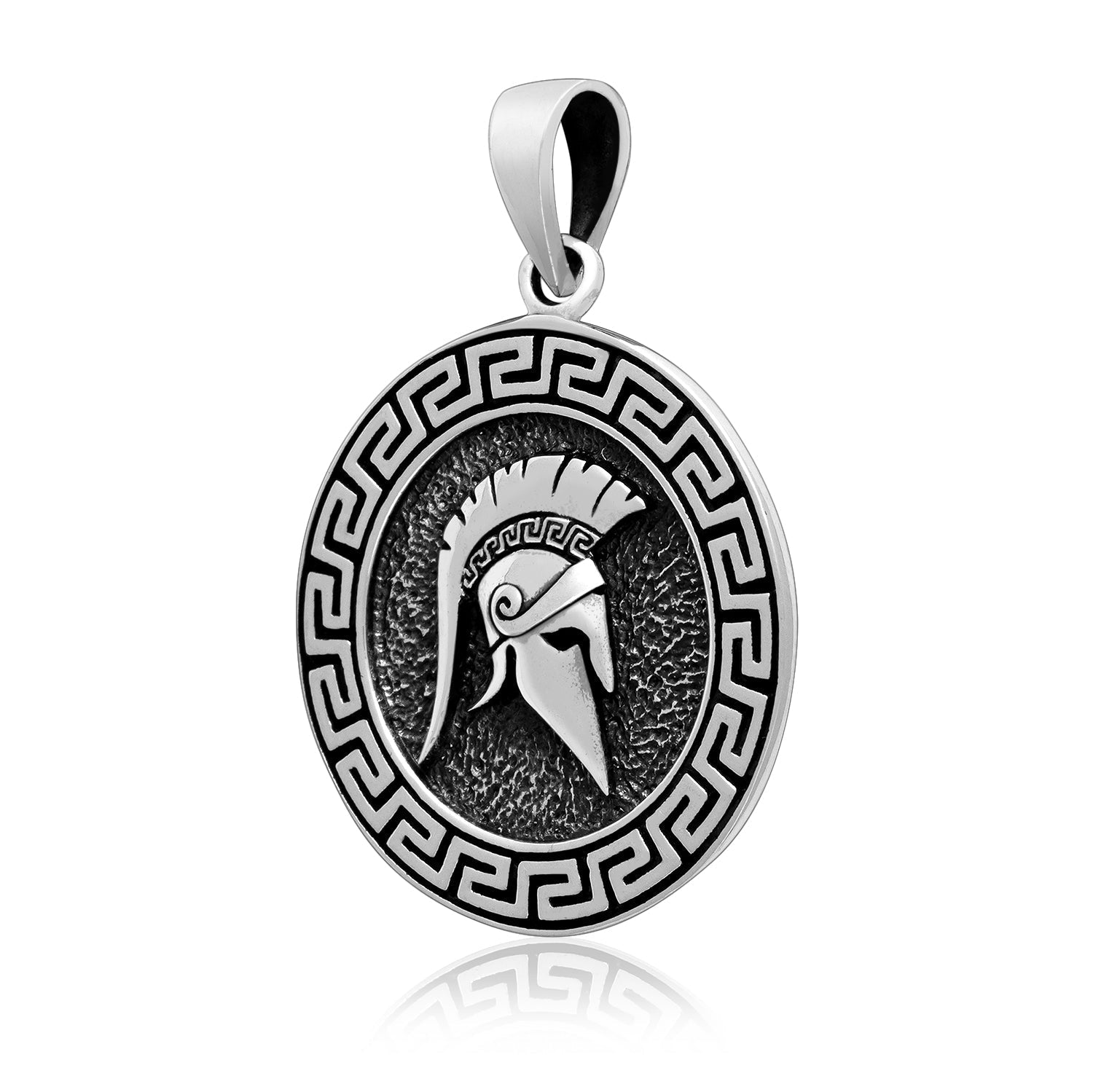 925 Sterling Silver Warrior's Spartan Helmet Pendant with Meander