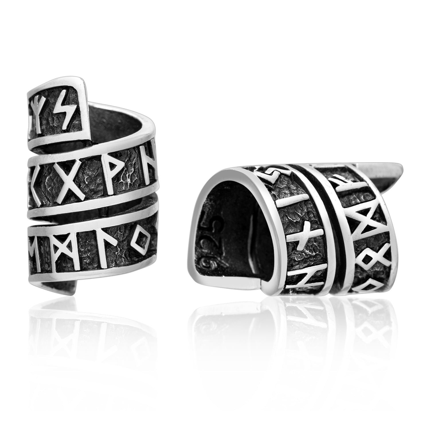 925 Sterling Silver Viking Beard Hair Bead with Runes