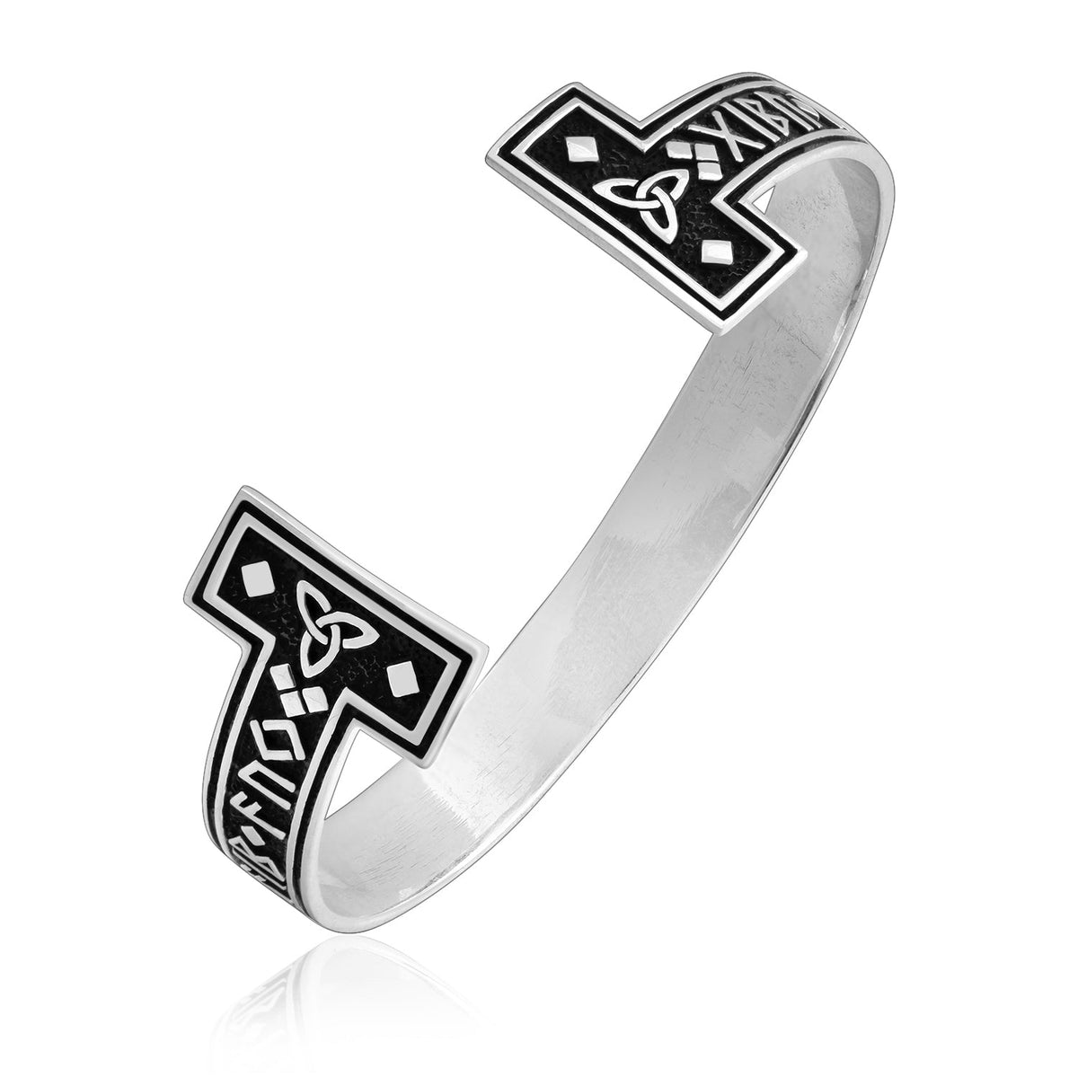 925 Sterling Silver Viking Runes Bangle with Celtic Triquetra - SilverMania925