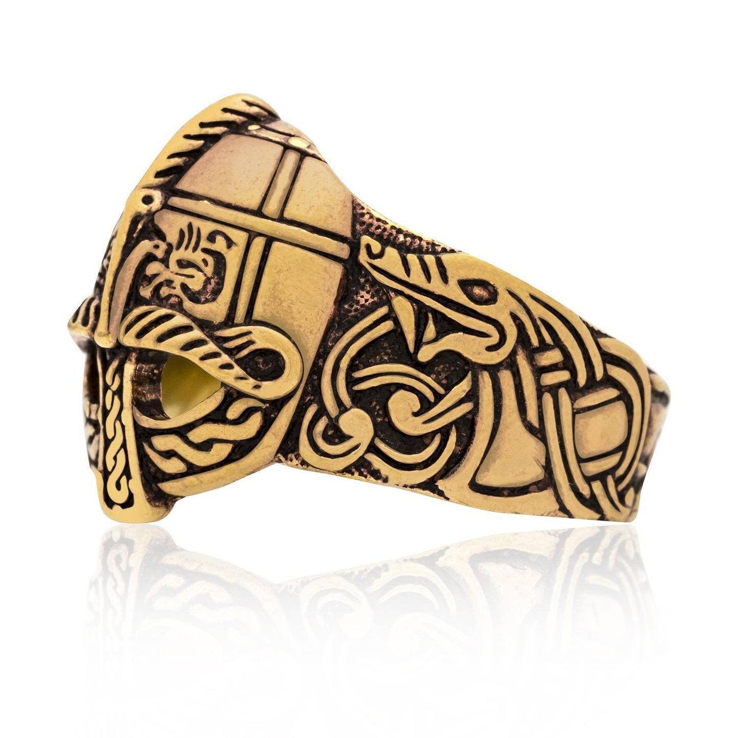 Viking Gjermundbu Helmet Bronze Ring with Dragons - SilverMania925