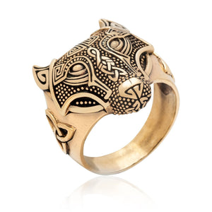 Viking Wolf Head Ring Handcrafted from Bronze