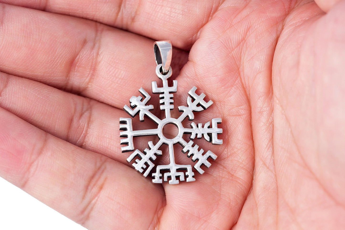 925 Sterling Silver Vegvisir Viking Compass Norse Amulet Pendant - SilverMania925