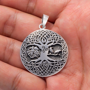 Sterling Silver Viking Tree of Life Pendant with Raven Sleipnir and Triskelion
