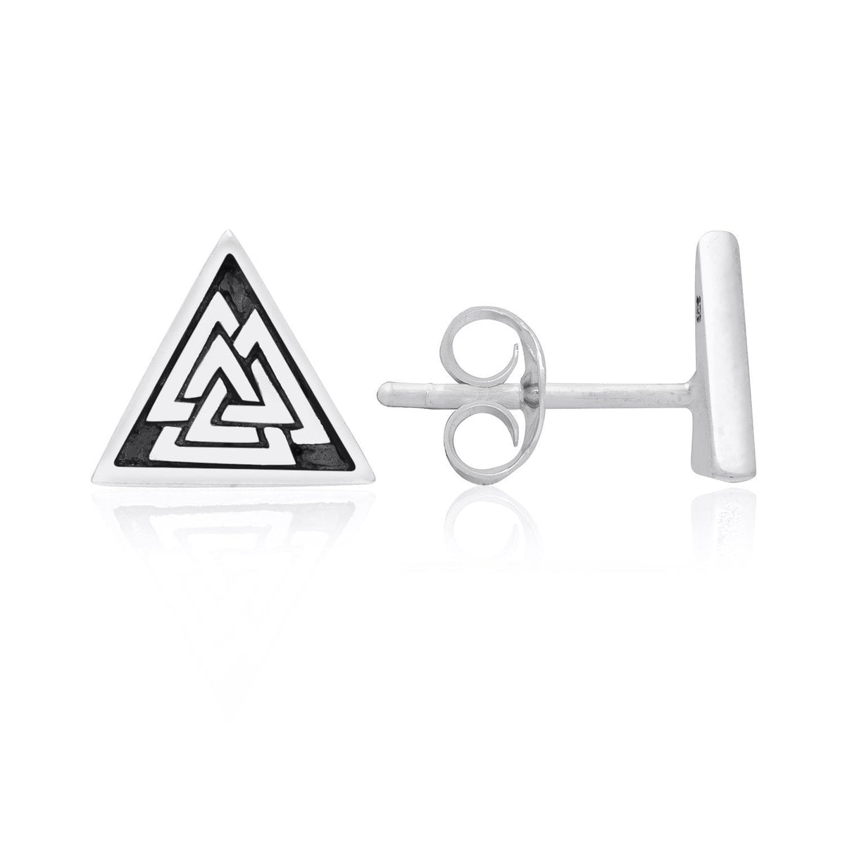 925 Sterling Silver Viking Valknut Stud Earrings Set - SilverMania925
