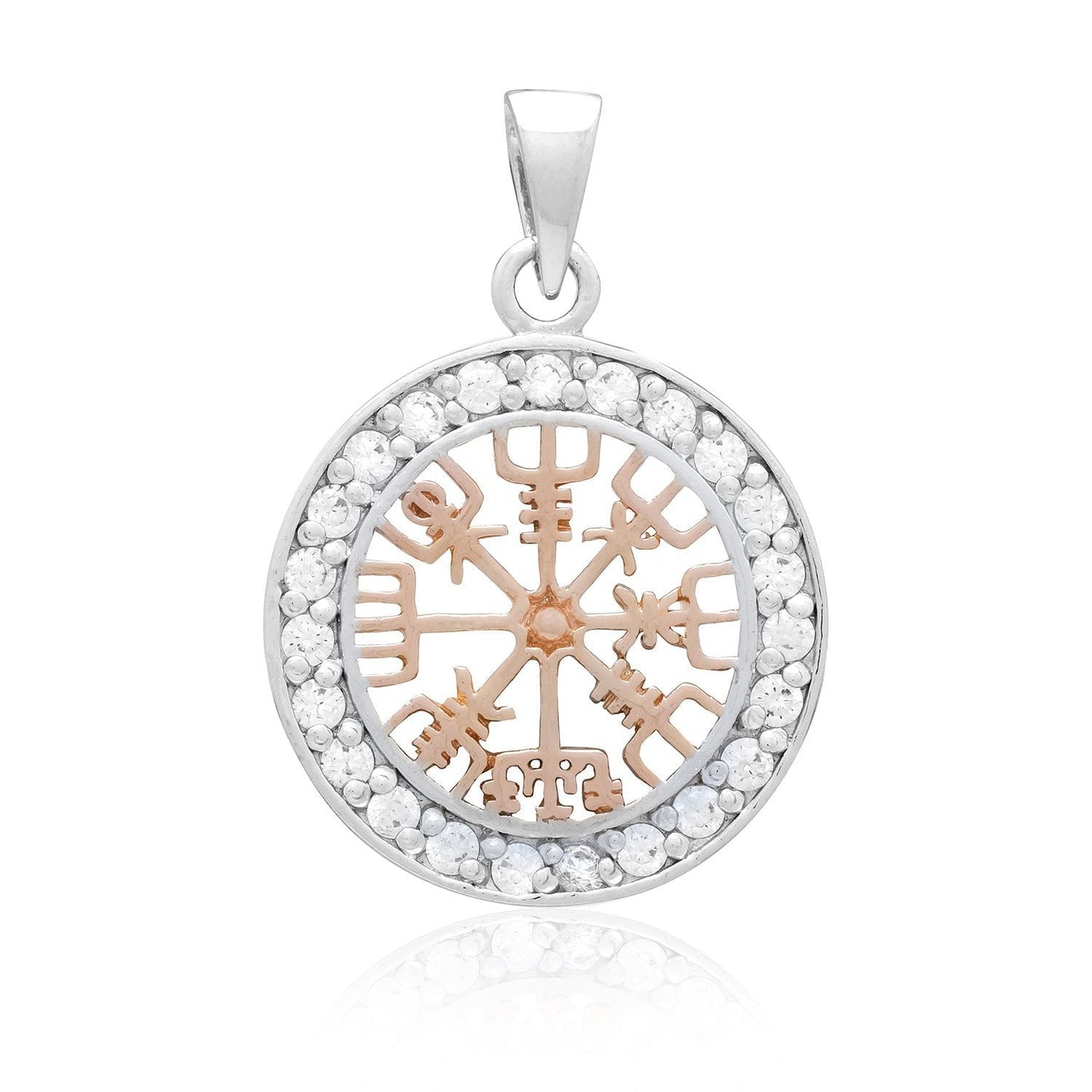 Sterling Silver Charm with Rose Gold Vegvisir and CZ - SilverMania925