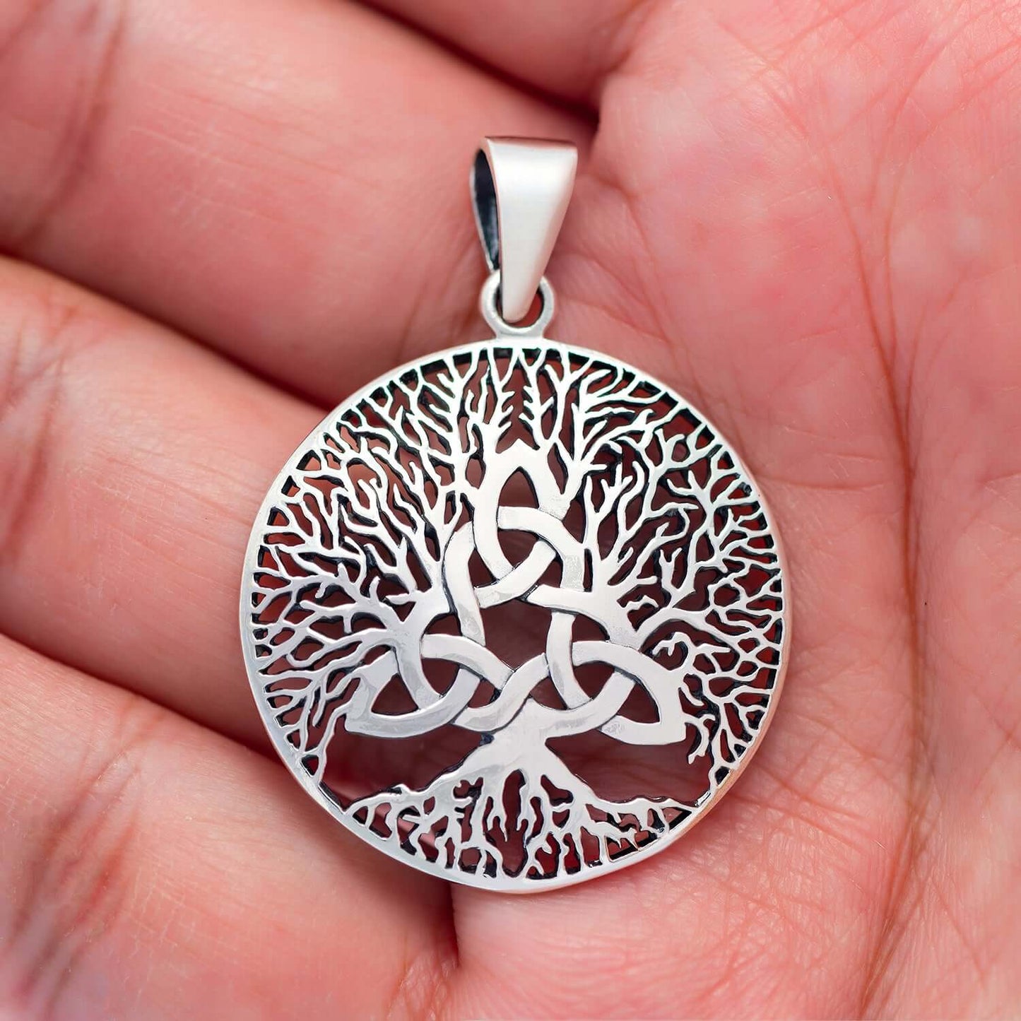 925 Sterling Silver Celtic Triquetra with Viking Yggdrasil Pendant - SilverMania925