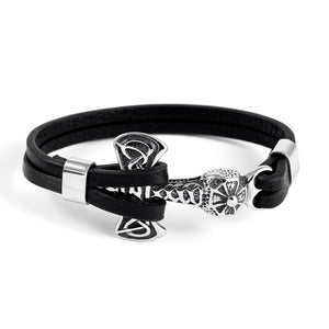 Stainless Steel Viking Mjolnir with Black Leather Bracelet