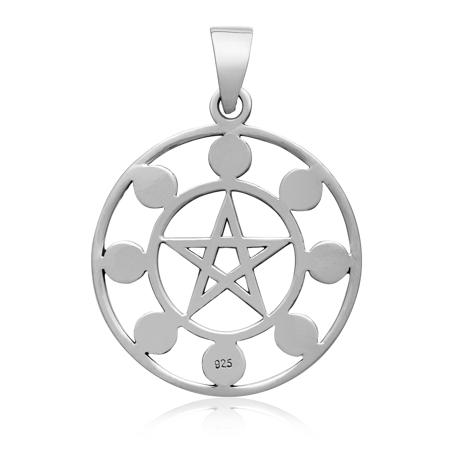Sterling Silver 8 Moon Phases Pendant with Pentagram - SilverMania925