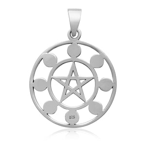 925 Sterling Silver 8 Moon Phases Pendant with Pentagram