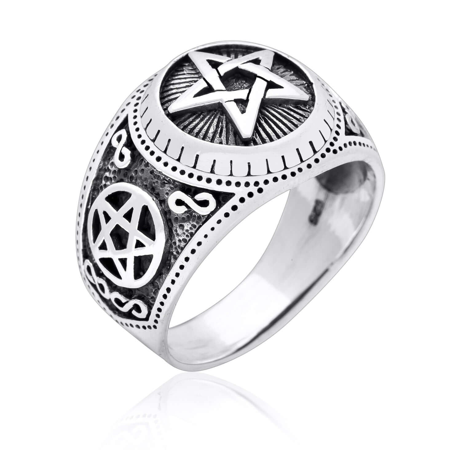 925 Sterling Silver Pentagram Satanic Ring - SilverMania925