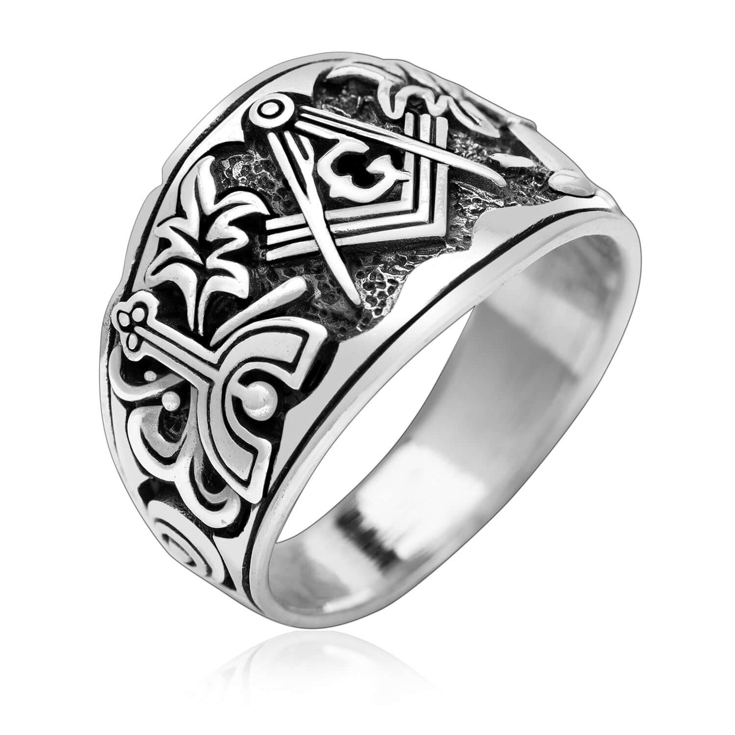 925 Sterling Silver Cigar Band Style Masonic Ring - SilverMania925