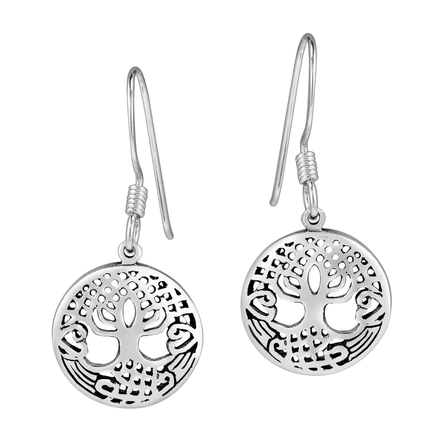 925 Sterling Silver Tree of Life Round Earrings Set