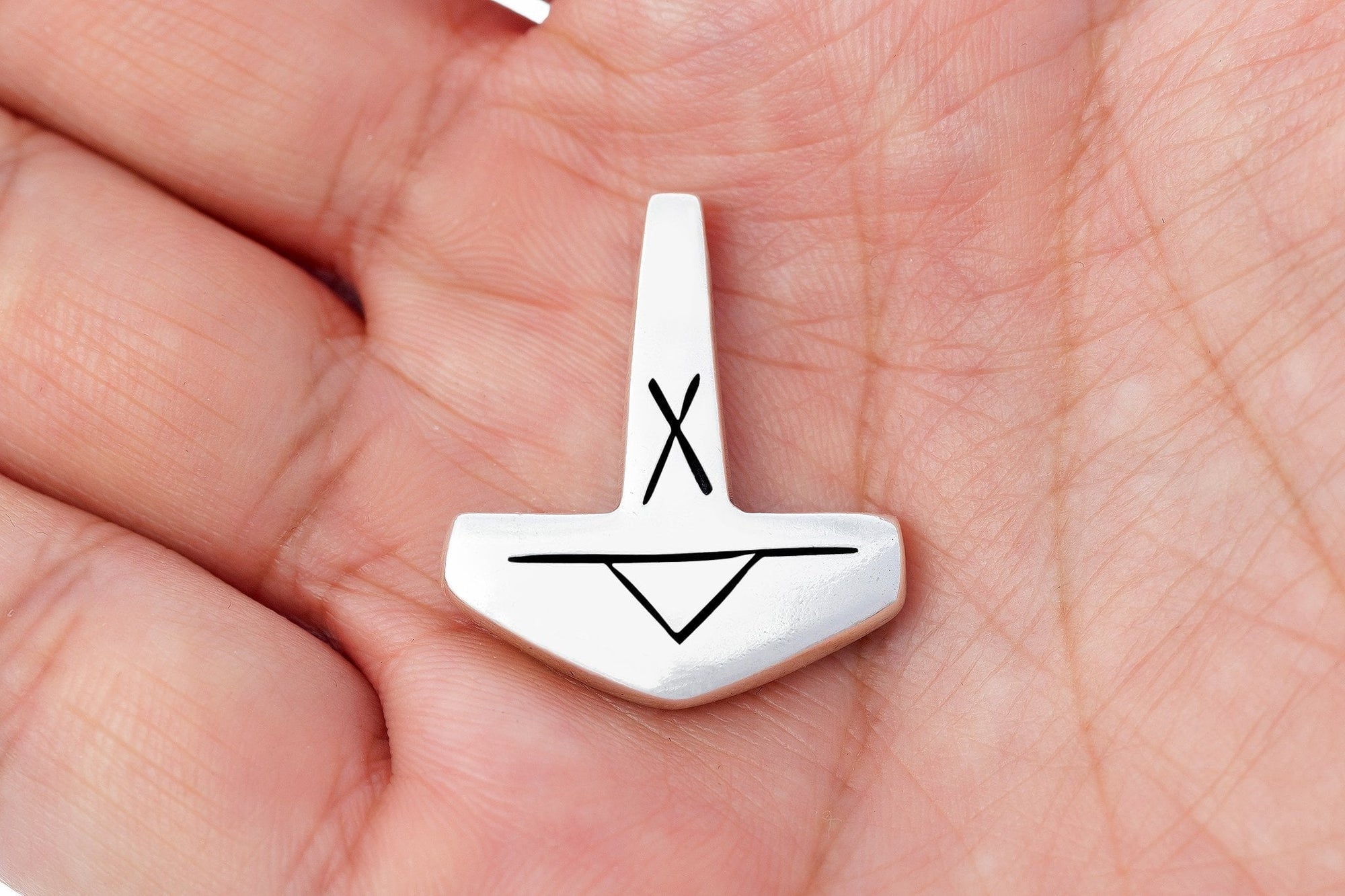 925 Sterling Silver Viking Mjolnir Solid Pendant with Runes