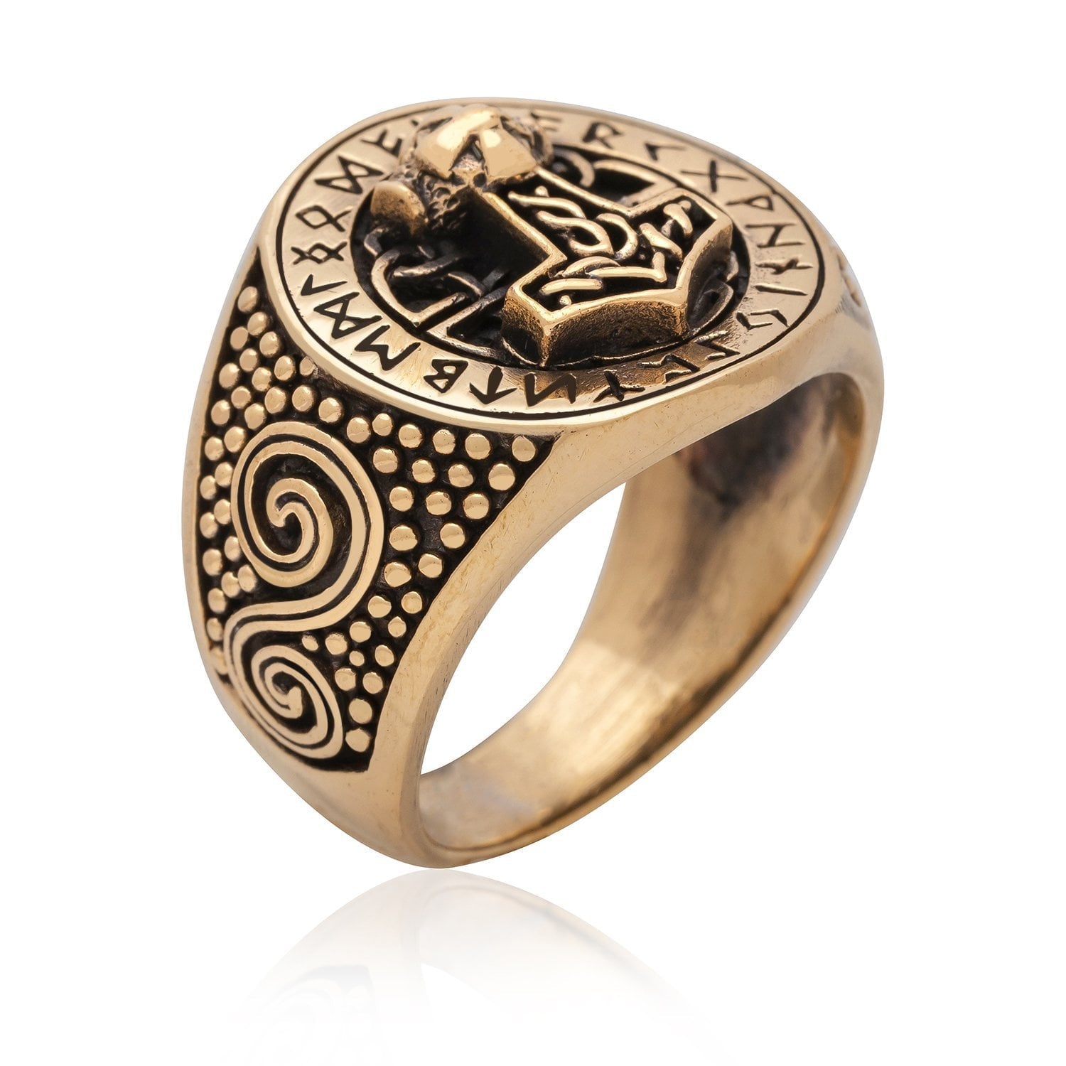 Viking Thor Hammer Runes Ring Handcrafted from Bronze - SilverMania925