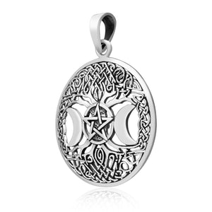 925 Sterling Silver Triple Moon Goddess Pendant with Yggdrasil